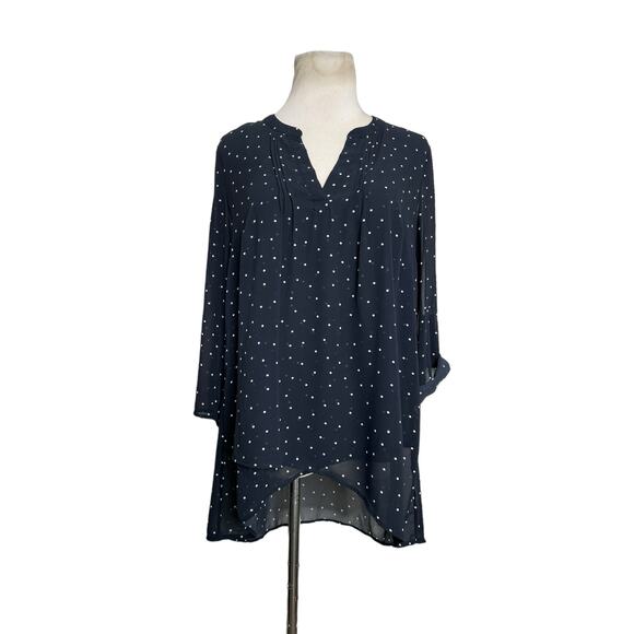 DR2 black white polka dots 3/4 sleeves semi sheer blouse size Small - Picture 12 of 12